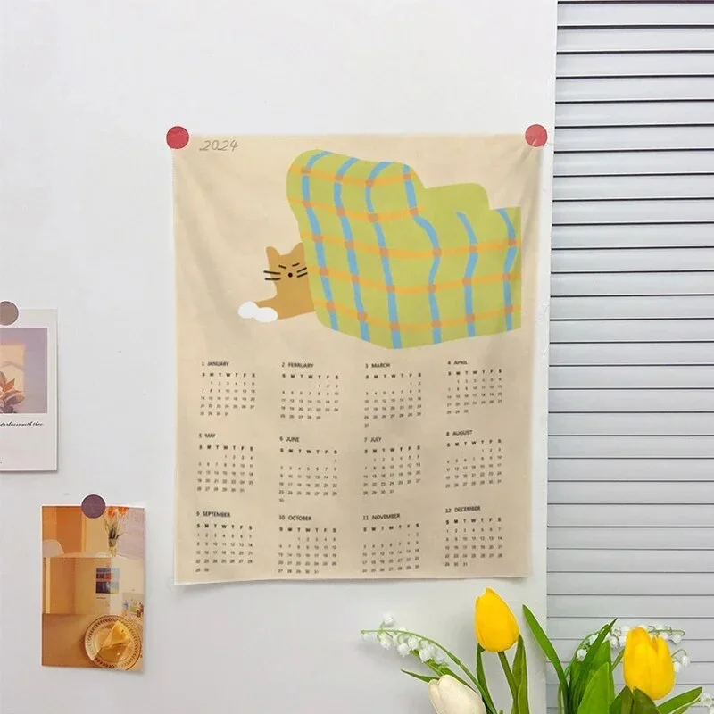 Athvotar Hanging Cloth Wall Calendar Small Tapestry Cartoon Calendar Tapestries Bedroom Background Fabric Decorations 2024 달력 태피스트리
