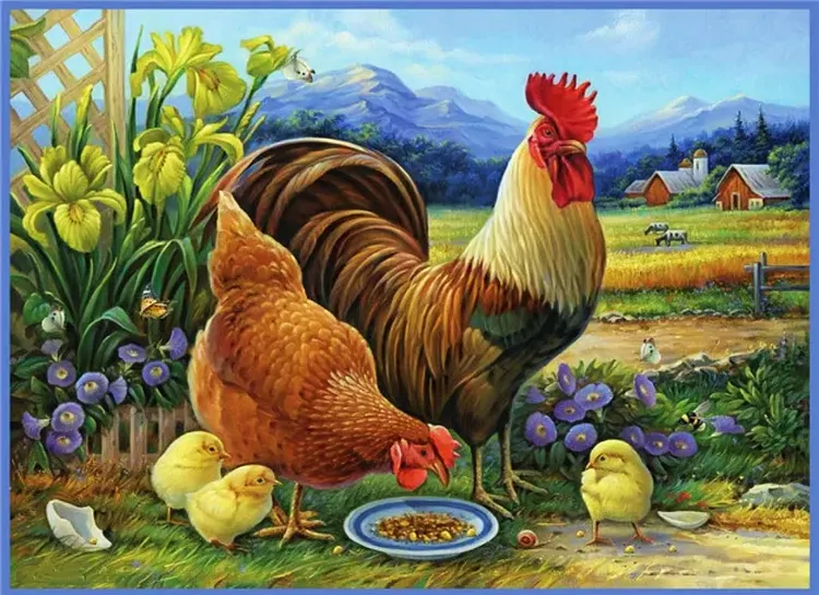Rooster Family 55*40CM(Canvas) Diamond Painting gbfke