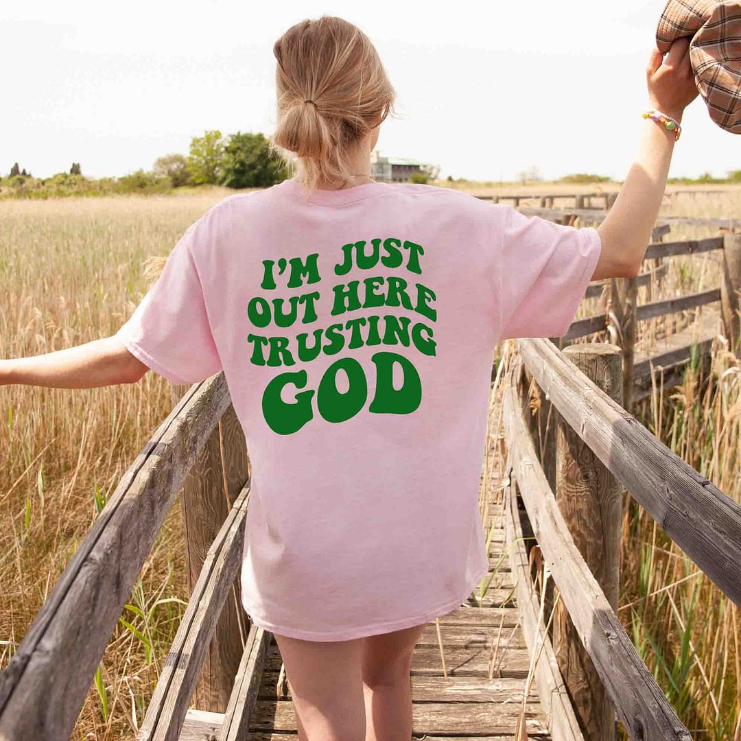 Women's Trusting God Print Loose T-Shirt