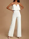 White Color Lace Spaghetti-Neck Bandeau Wedding Jumpsuits