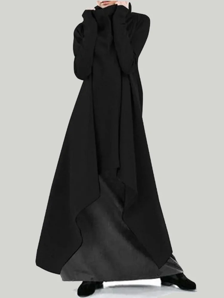 Solid High Neck Asymmetrical Hem Sweatshirt Dress