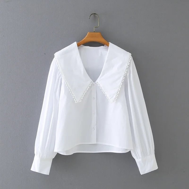 Woman Turndown Collar White Poplin Shirt Casual Femme Long sleeve Blouse Lady Loose Tops Smock Blusas S8002