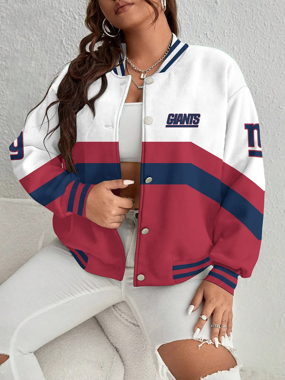 New York Giants Women's Long Pass Full- Snap Casual Jacket