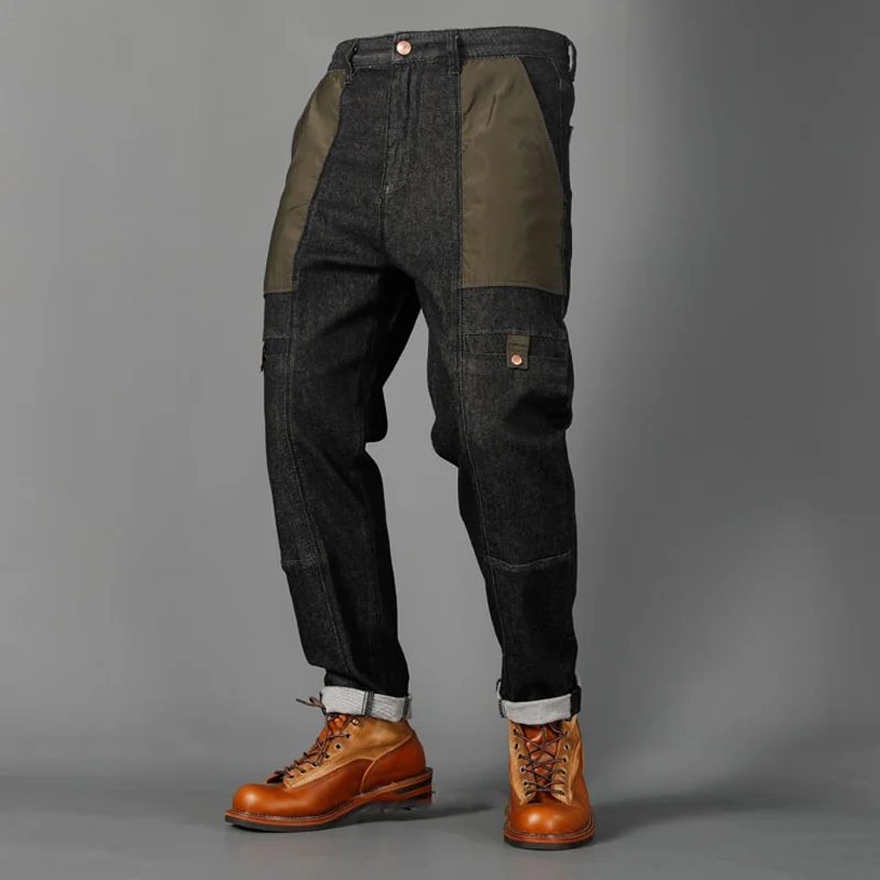Loose Colorblock Dark Multi-pocket AW Straight American Jeans