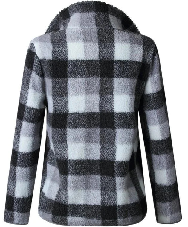 Band Collar Zipper Gingham Plaid Sweater/Sweatshirt