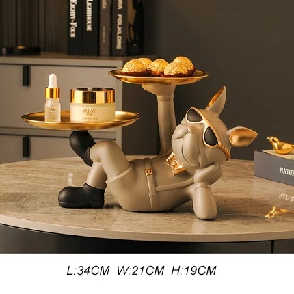 French Bulldog Decoration  with 2 Metal Tray
