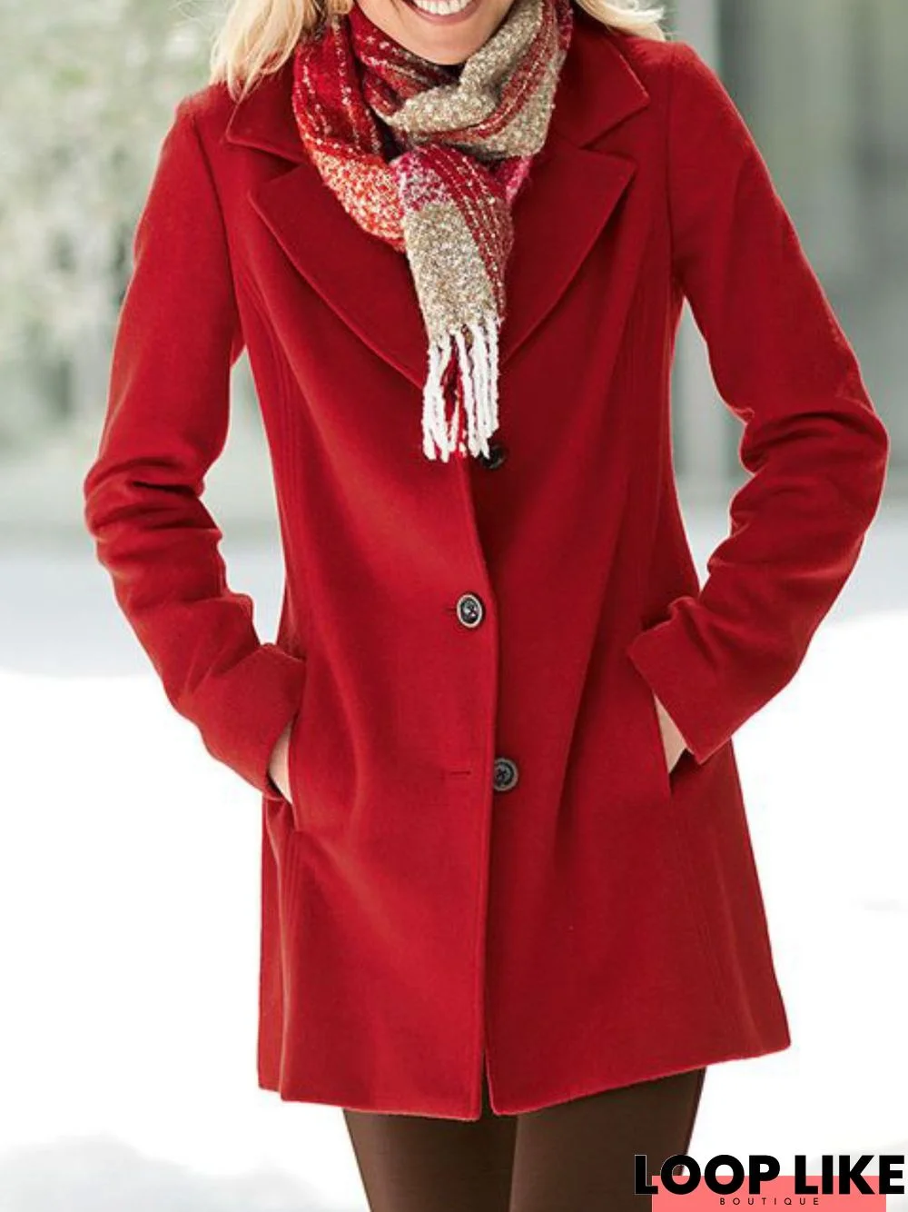 Red Long Sleeve V Neck Buttoned Outerwear