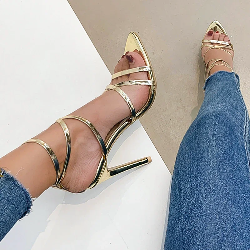 Colourp High Heels Sandals Footwear Cross-tied Ankle Strap Summer Sandals Shoes Women 2022 Female Sexy Shoes Women Party