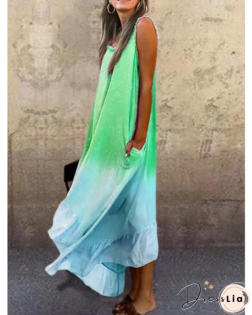 Women's A-Line Dress Midi Dress Sleeveless Tie Dye Summer Hot Casual Purple Fuchsia Light Green Light Blue S M L XL XXL 3XL