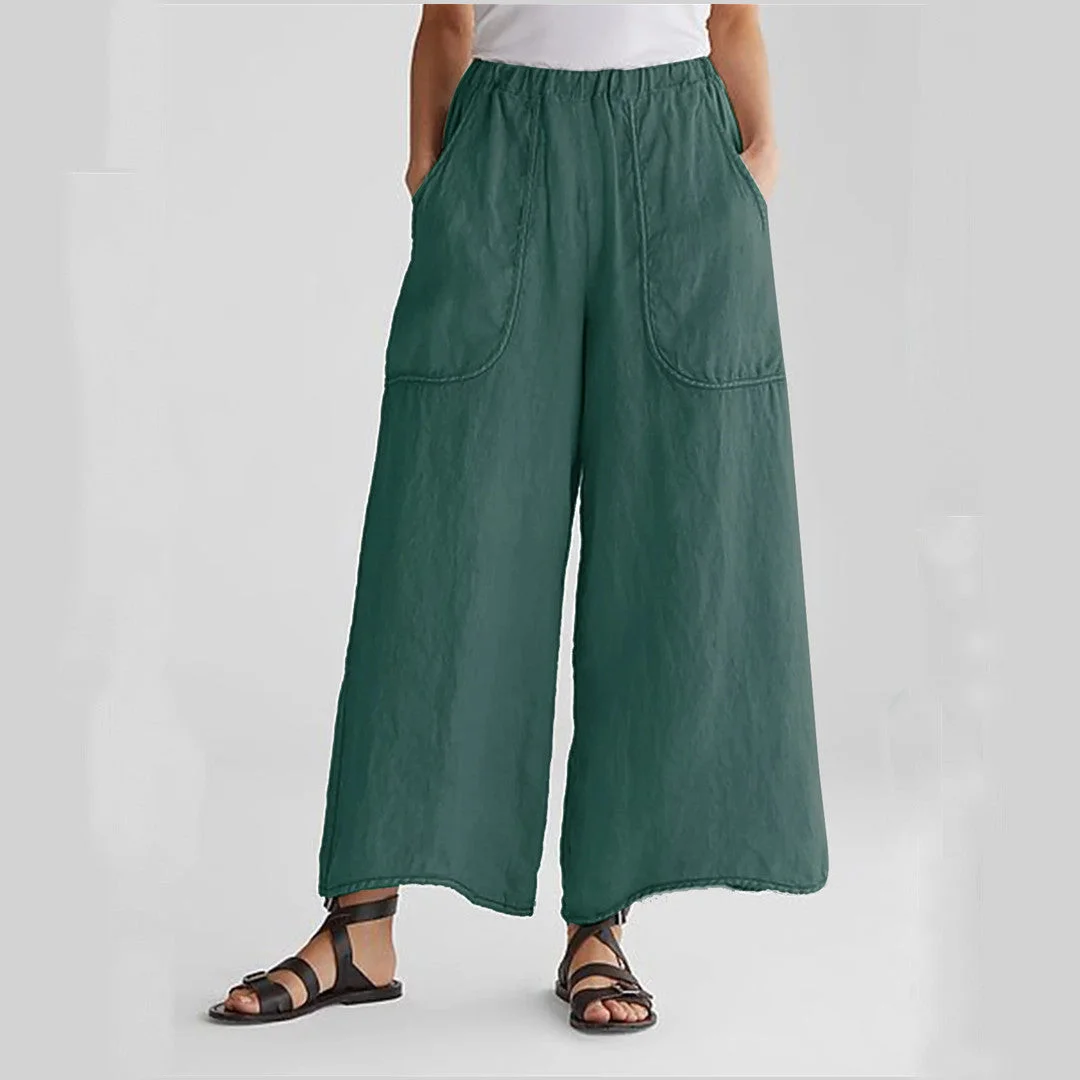 Women's Pant Pocket Mid Waist Solid Color Cotton Linen Loose Casual Pants