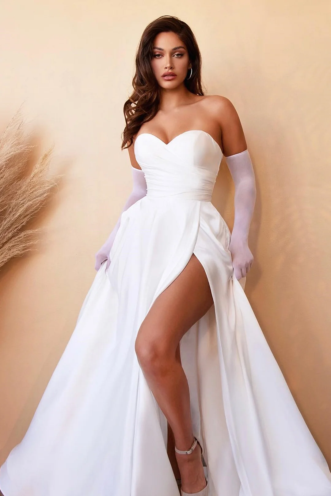 White Long Mermaid Strapless High Low Prom Dress