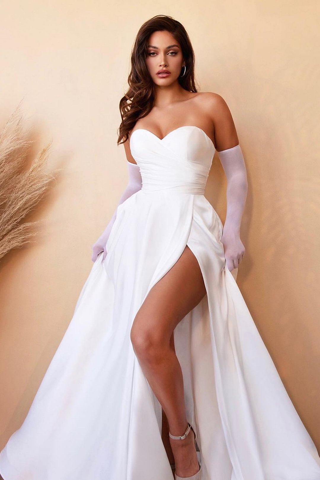 White Strapless Sweetheart Prom Dress  A-Line With Slit Online |Ballbellas Ballbellas