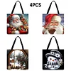 (US Only)4pcs Christmas Linen Tote Bag Handbag Large Capacity Women Shopping Shoulder Bag