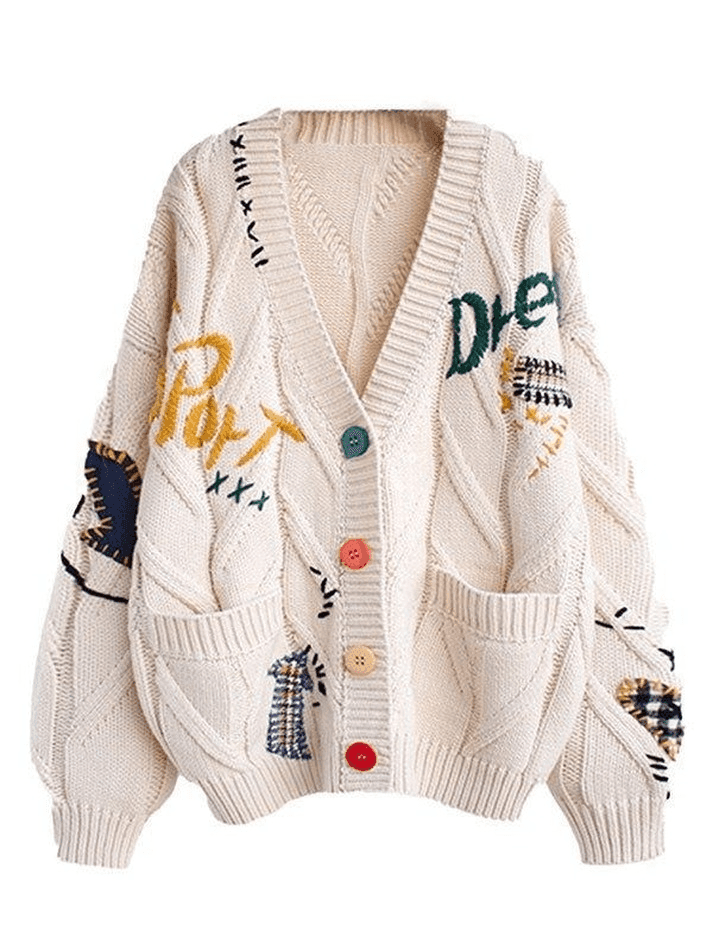 Brownm Oversized Embroidery Knit Cardigan