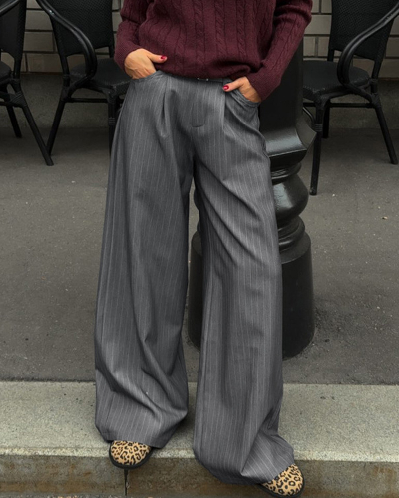 Pinstriped Belt Wide Leg Vintage Pants