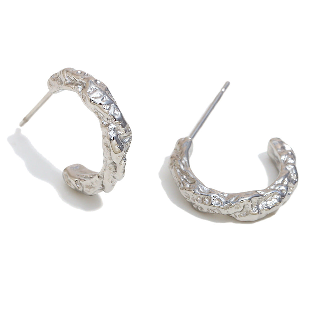 Fashionable Ins Style All-Match Earrings Stainless Steel Plated With 18K Gold Irregular Hammered Pattern Small Earrings