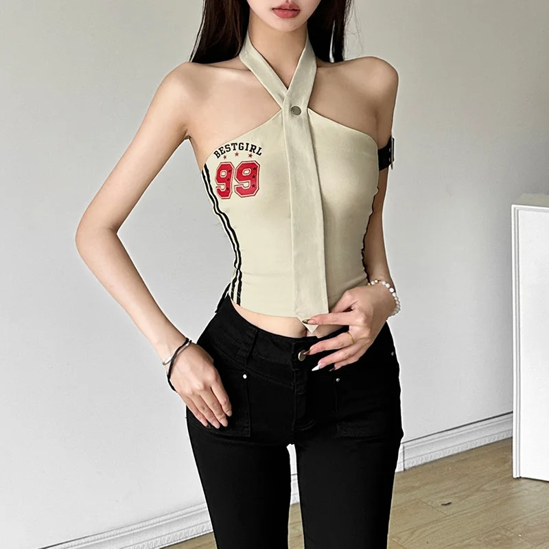 Uveng Uveng 2024 Summer Women's Tie Design Hanging Letter Print Slim Vest