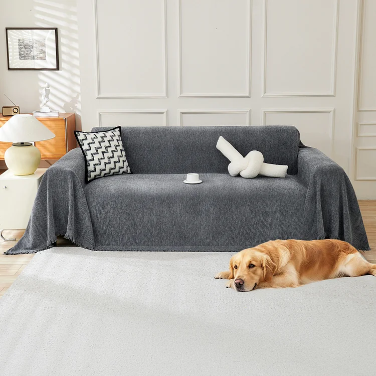 Sanmadrola Sofa Cover Non Slip Couch Cover for 3 Cushion Couch Machine Washable Furniture Protector for Dogs Pet Chenille Throw Slipcover Blanket for Living Room