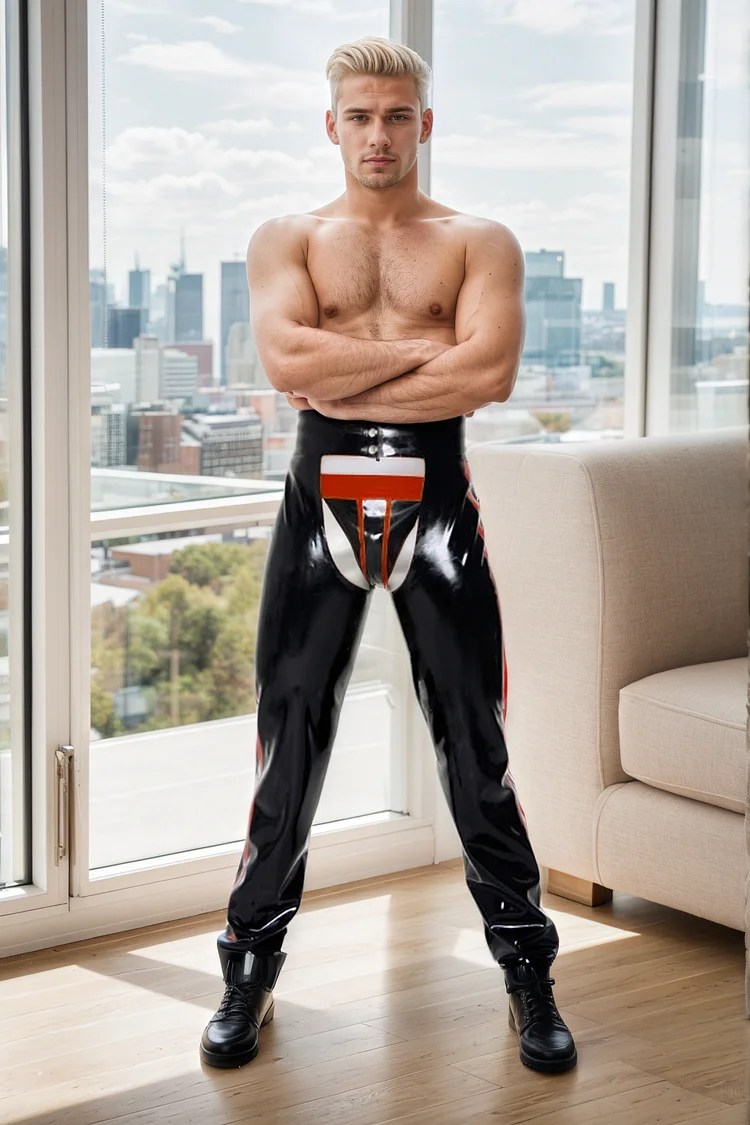 Men Latex Pants Laced Striped-Leg Chaps