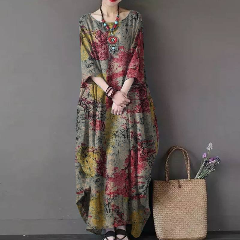 Vintage Women Sundress ZANZEA Casual Long Sleeve Printed Maxi Long Dress Kaftan Female Baggy Floral Vestidos  Dresses