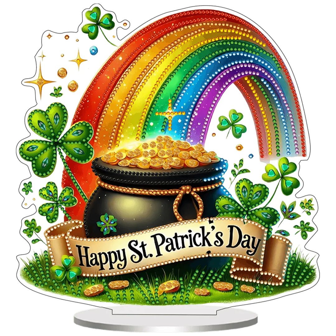 2D Flat DIY Happy St Patricks Day Diamond Painting Tabletop Ornaments Kit Special Shape Crystal Art Craft Decoration Single Side Drill for Living Room Home Office