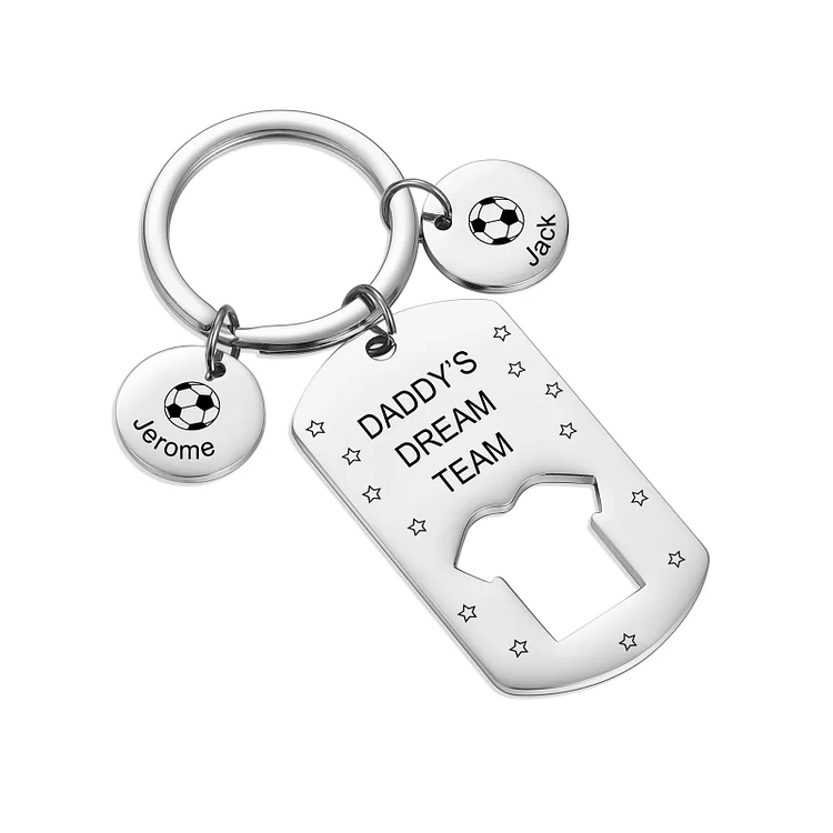 Personalized 2 Names Keychain Soccer Fan Father Gifts
