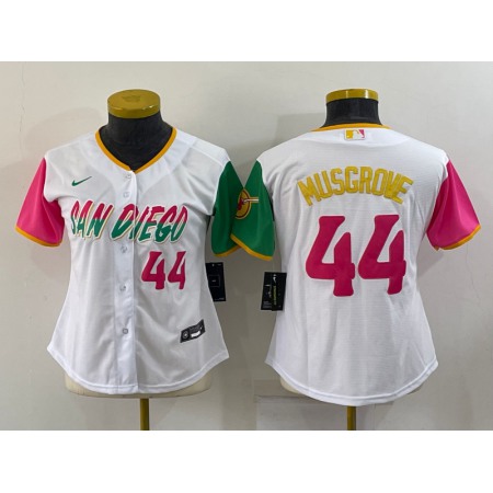Women's San Diego Padres #44 Joe Musgrove 2022 White City Connect Cool Base Stitched Baseball Jersey(Run Small) MHCX