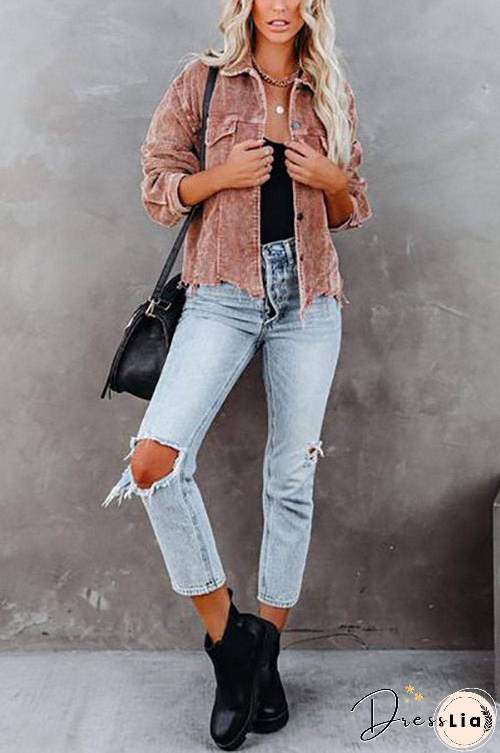 Frayed Hem Cropped Corduroy Jacket