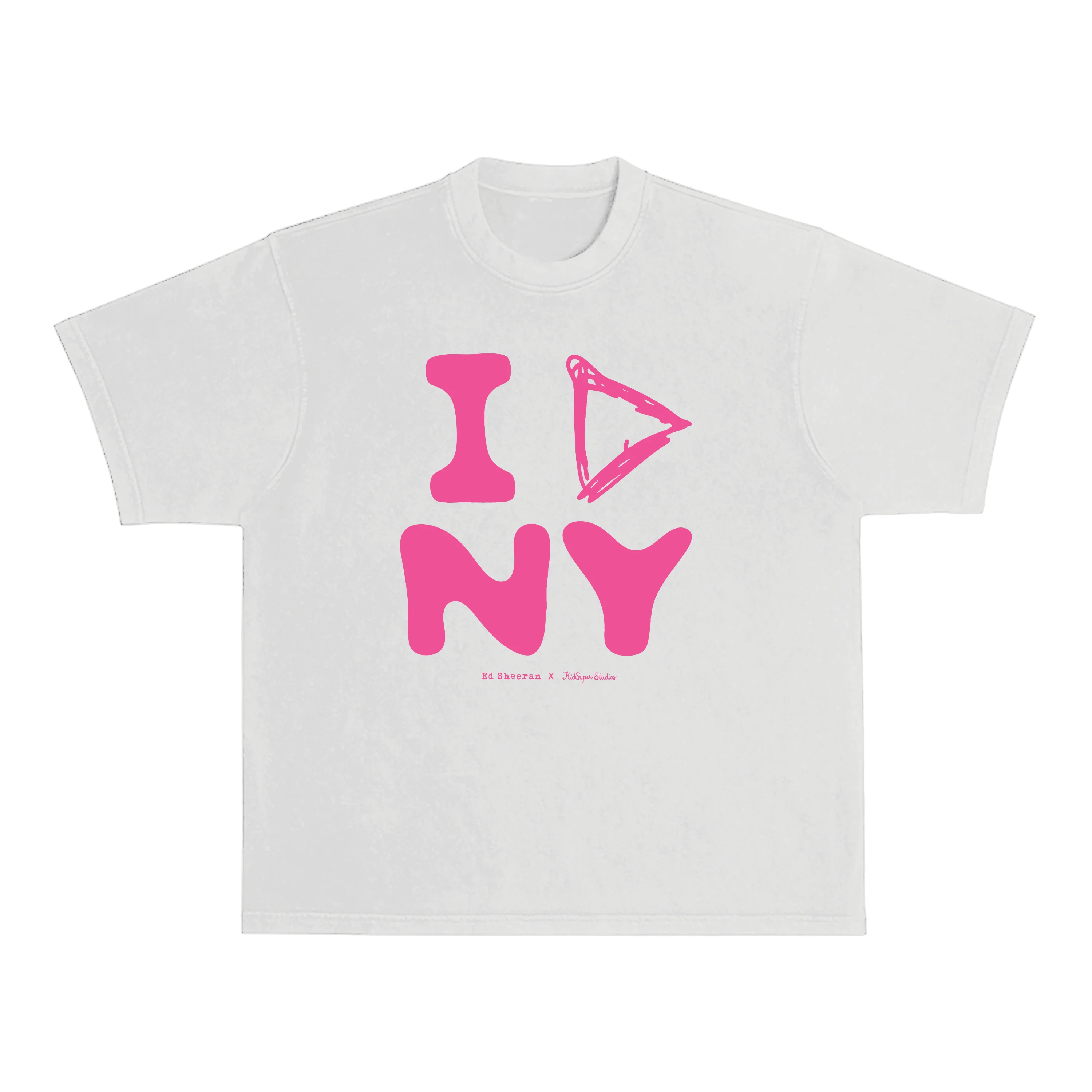 "ed sheeran kidsuper play white graphic t shirt front design"