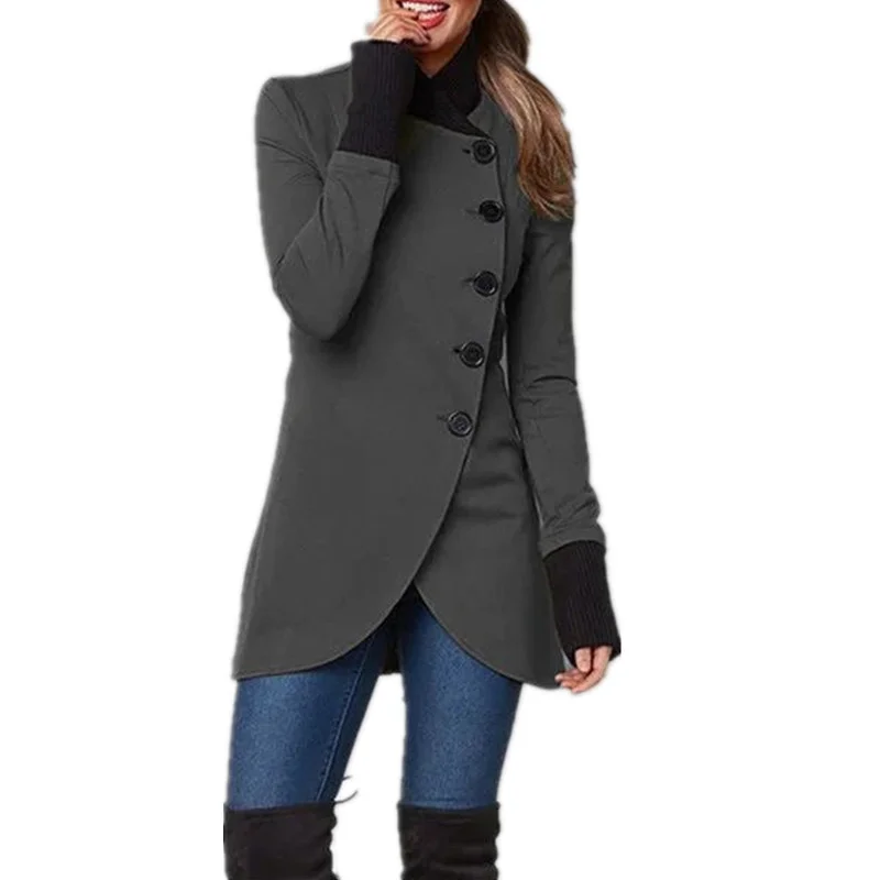 Uveng Uveng Autumn And Winter New Solid Color Single Buckle Splicing Under The Pendulum Fork Long-Sleeved Jacket