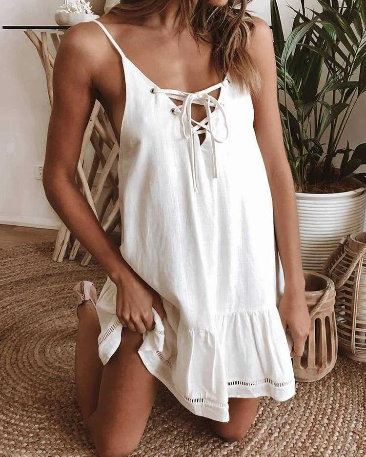 Strap Hollow Out Lace-Up Dress