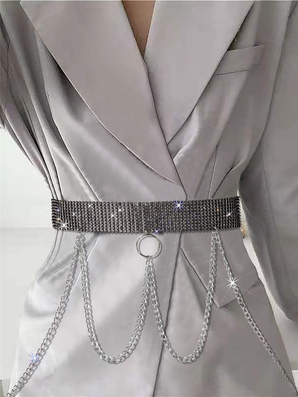 Fashion belt mesh rhinestone metal chain