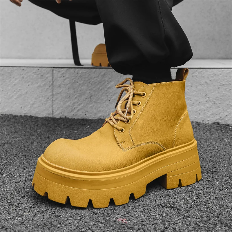 Qengg Qengg Boots Men In Autumn And Winter Increased Tooling Locomotive Wind Super Fire Leather Boots Big Head Advanced Sense Ankle Boots 9133-Y