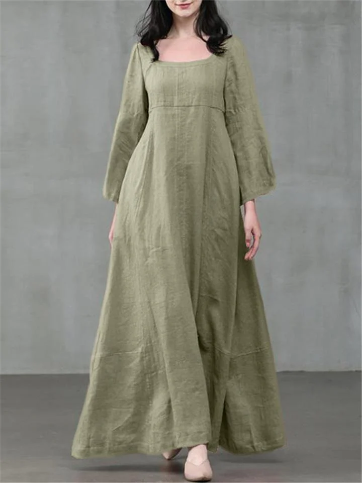 Casual Fit Scoop Neck Bell Sleeve Cotton Flare Maxi Dress