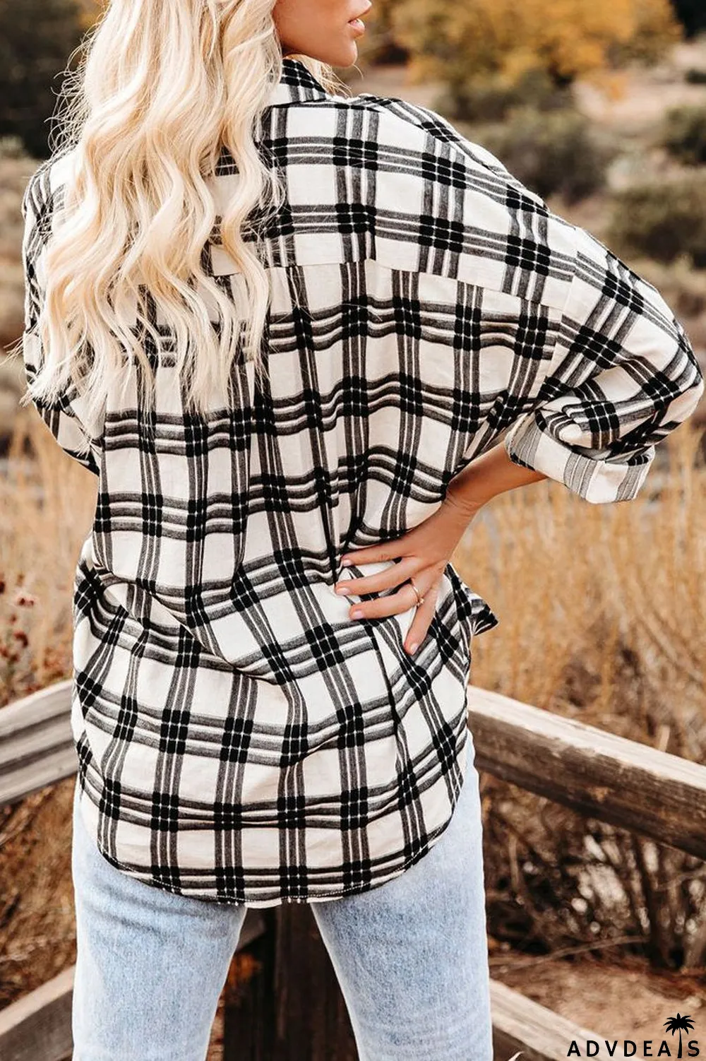 Lapel Plaid Long Sleeve Shirt Coat