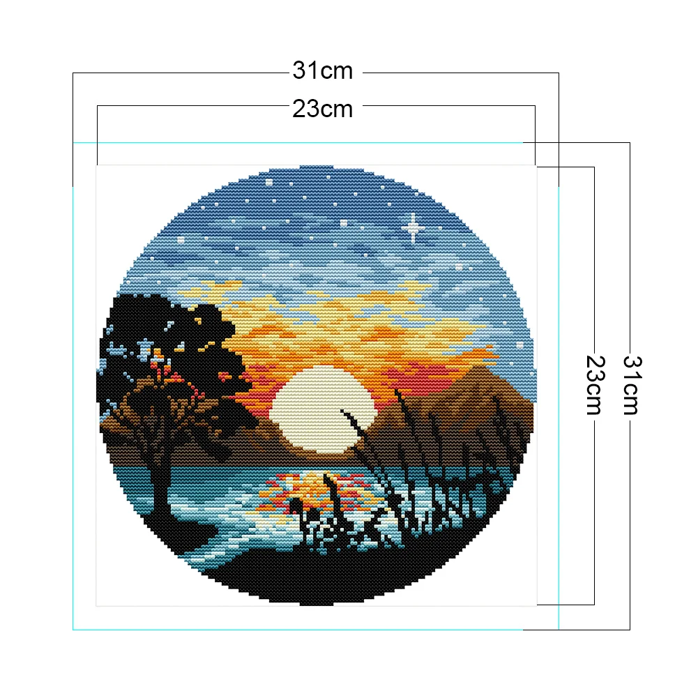 14CT Partial Printed Cross Stitch - Sunset(31*31cm)