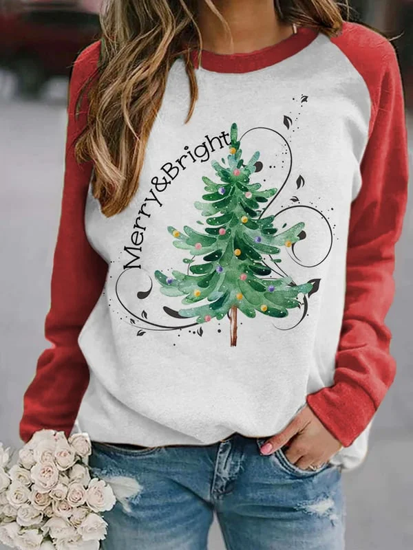 Women's Merry And Bright Christmas Tree Print Casual Sweatshirt