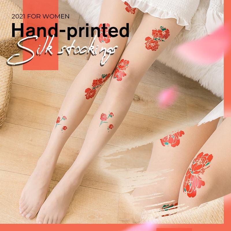 Hand-printed silk stockings