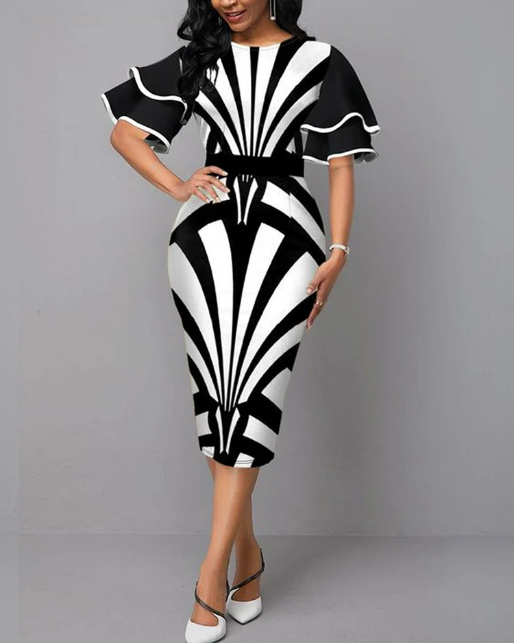 Ladies Elegant Versatile Contrast Print Dress