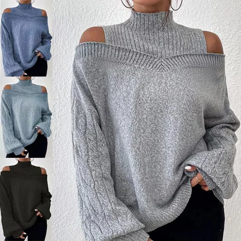 Athvotar Athvotar 2025 New Fashion Lace V-Neck Sweater Solid Color Loose Long-Sleeved Knitwear Shirt