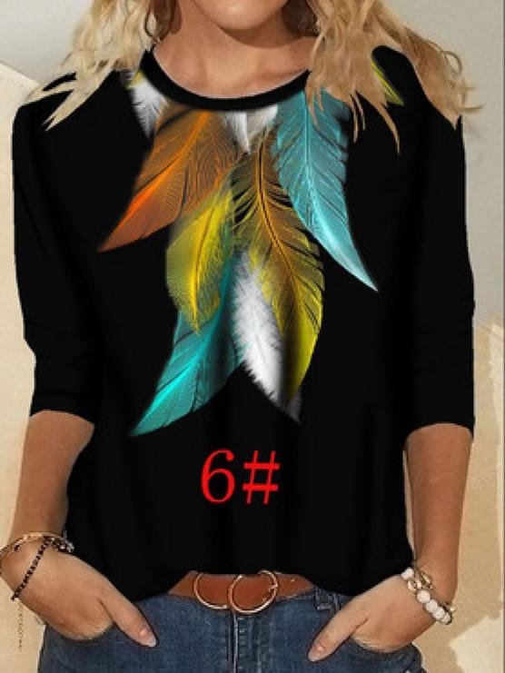 Women Long Sleeve Scoop Neck Floral Printed Graphic Top