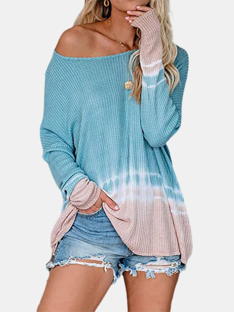 Tie dye Long Sleeve Off The Shoulder T shirt For Women P1720722