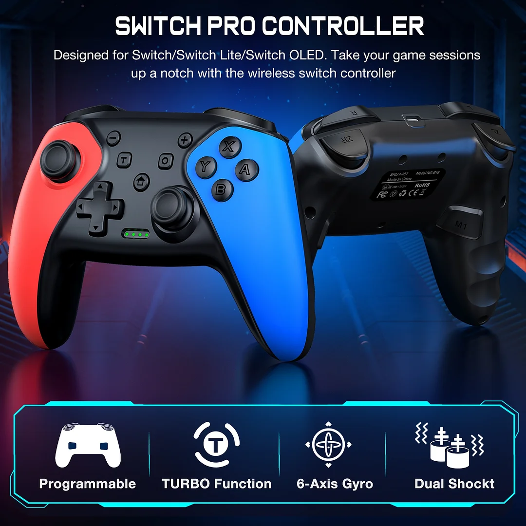 Switch Pro Controller for Nintendo Switch Controller/Switch Lite/OLED/Android/IOS/Windows PC, DinoFire Wireless Switch Controllers with Programmable, TURBO & Wakeup