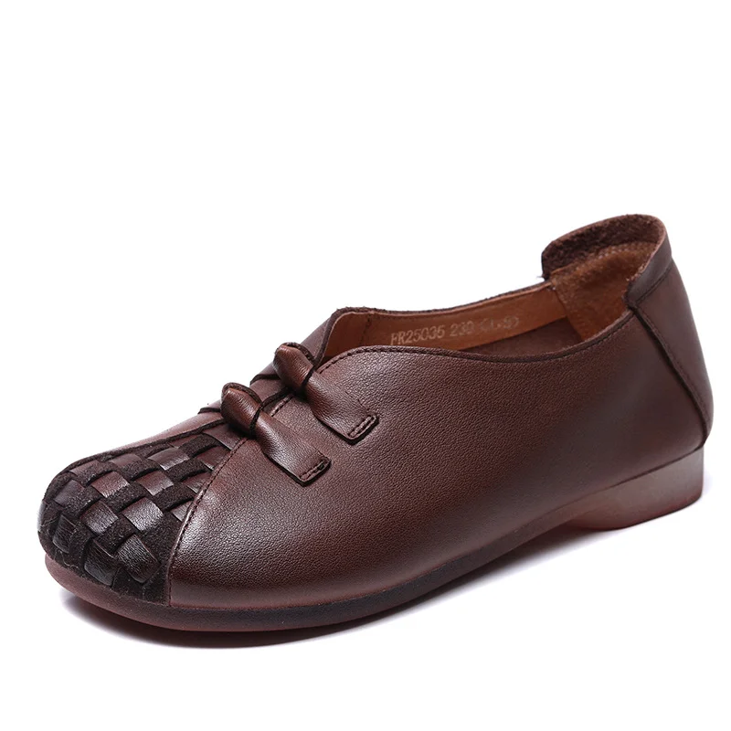 Yyvonne Layer Of Cowhite Retro National Style Single Shoes Women 2025 Spring New Flat Soft Sole Comfortable One-Footed Mother Shoes