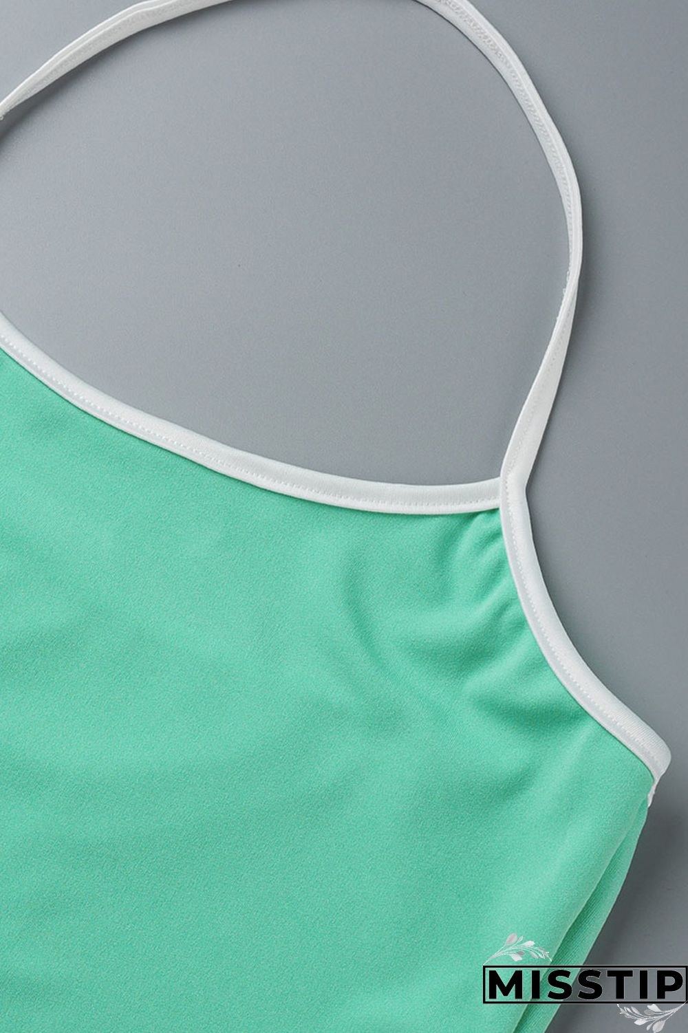 Green Fashion Casual Solid Patchwork Backless Halter Sleeveless Two Pieces