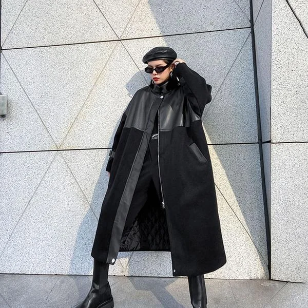 Patchwork Blends  Plus Size Goddess Fan 2020 Winter Full Sleeve Loose Casual Loose Coat