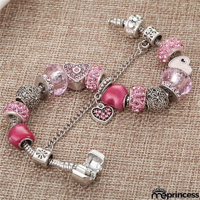 Pink Trendy DIY Crystal Large Hole String Beads Bracelets