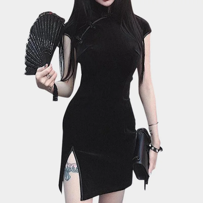 Velvet Cheongsam Style Bodycon Mini Dress