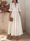 Puff Sleeves Deep V-Neck Midi Dress