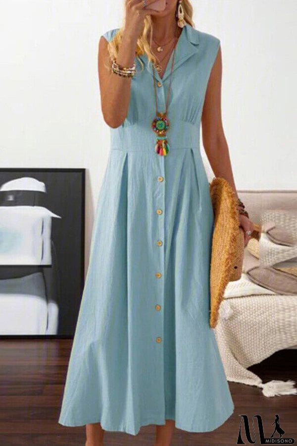 MidiSono - Suit collar solid color button dress